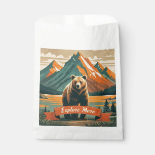 Sacolinha Urso de desenho animado estilo retrô e cordilheira