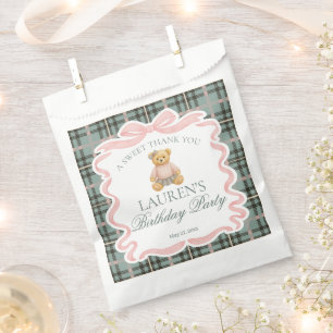 Sacolinha Urso de Laço Coquete Rosa Sobremesa de Aniversário