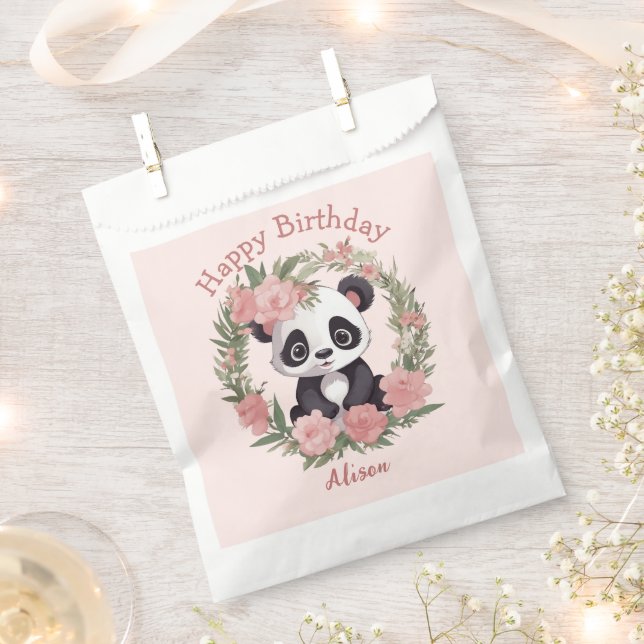 Sacolinha Urso de Panda Adorável com Flores (Cortado)