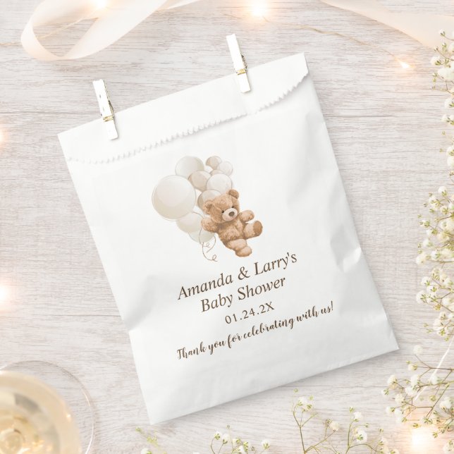 Sacolinha Urso de Pelúcia Neutro com Balões (Cortado)