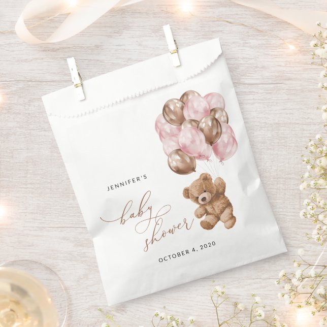 Sacolinha Urso De Teddy, Urso De Bebê, Balões Rosa, Chá de f (Cortado)