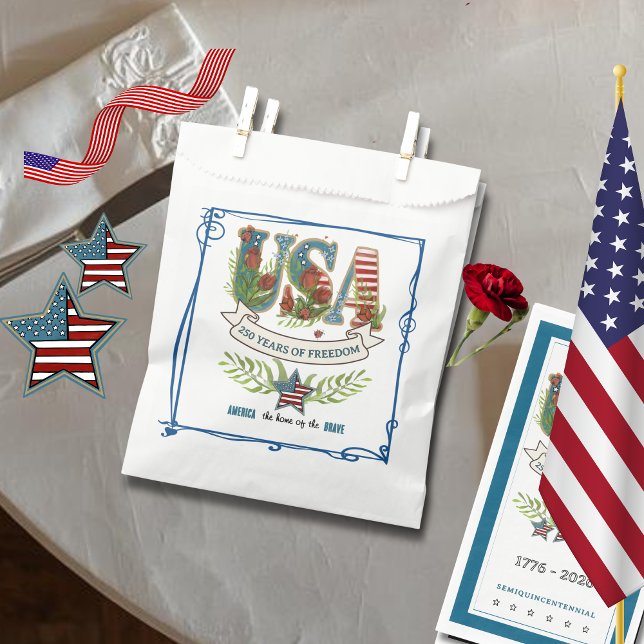 Sacolinha US 250 Years of Freedom Elegant Blue Border  (US 250 Years of Freedom Elegant Blue Border Favor Bag)