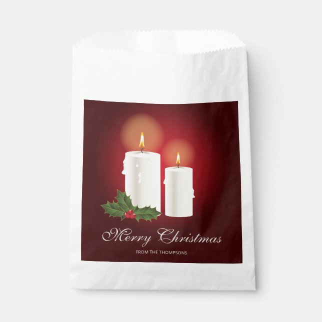 Sacolinha Velas de Natal Branco Em Vermelho Com Texto Person (Frente)