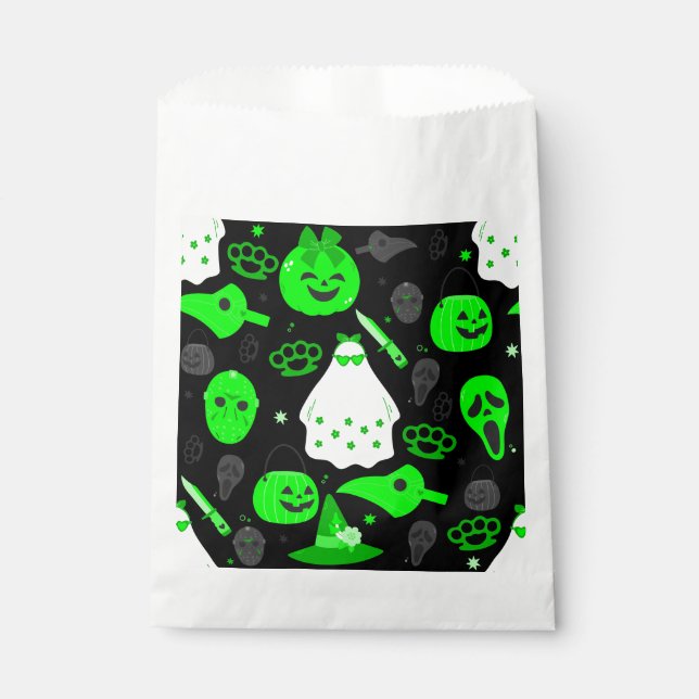 Sacolinha verde-verde-ácido-fantasma floral de halloween (Frente)