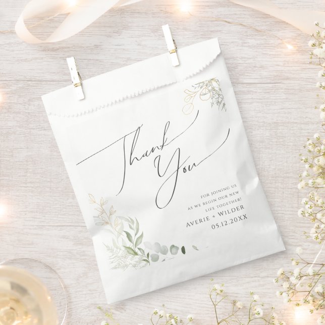 Sacolinha Verde Whimsical e Dourado | Obrigado (Cortado)