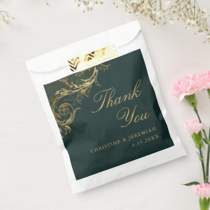 Sacolinha Vintage Green Dourado Casamento tema damasco Flora