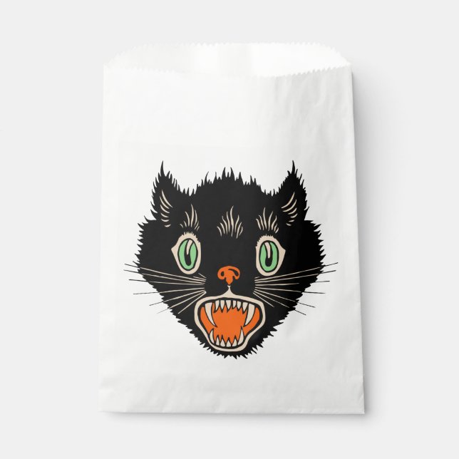 Sacolinha Vintage Halloween Assustado Gato Negro (Frente)