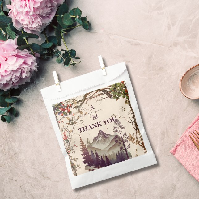 Sacolinha Vintage Mountain Forest Evergreen Tree Weding (Criador carregado)