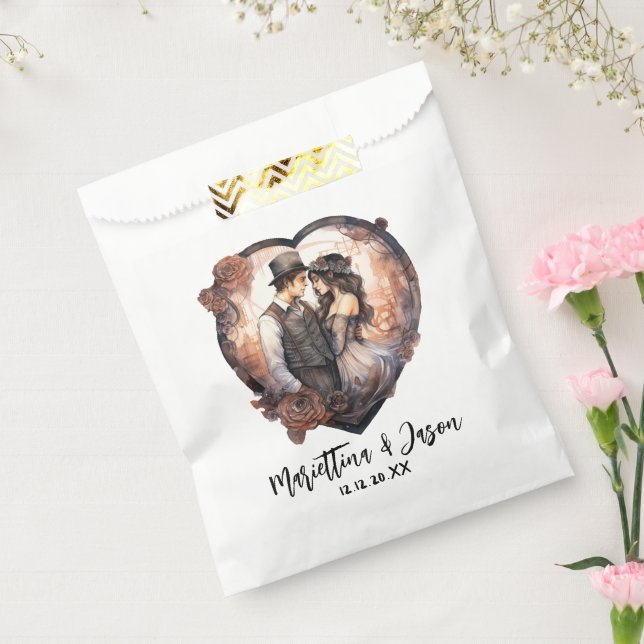 Sacolinha Vintagem cardíaca romântica com casal de aquarelas (Selado)