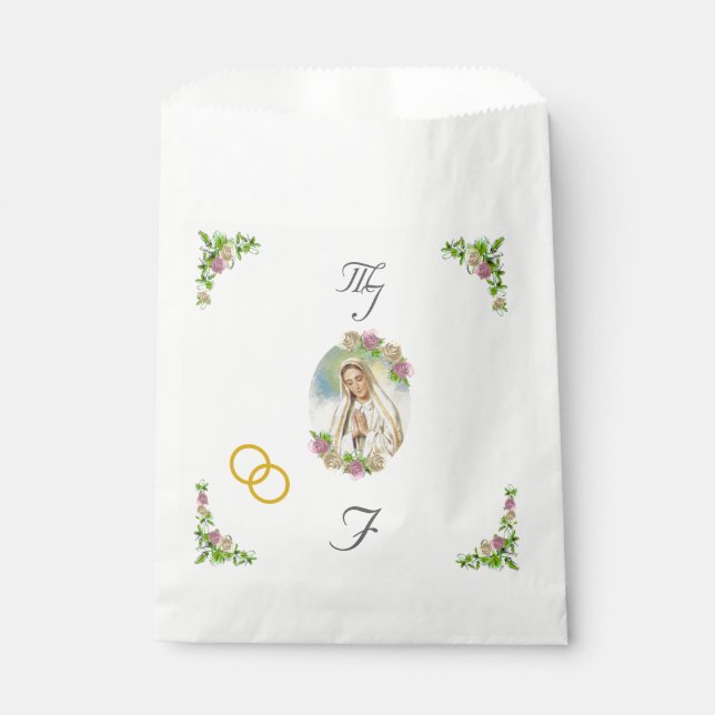 Sacolinha Virgin Mary Monogrammed Wedding Bolsas Favoráveis (Frente)
