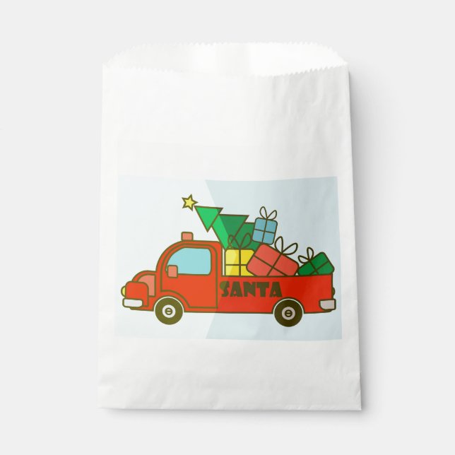 Sacolinha Vista lateral do caminhão de papais noeis Feliz Na (Frente)