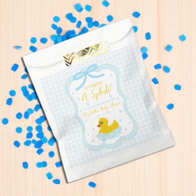 Sacolinha Water Droplets Gingham Boy Baby Shower Thank You (Criador carregado)