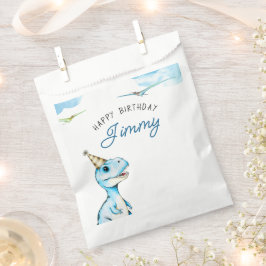 Sacolinha Watercolor Azul Três Dinossauro Rex Aniversário