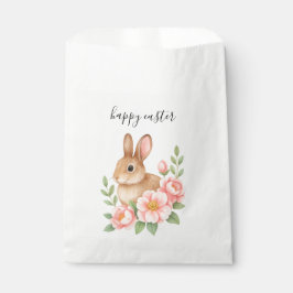 Sacolinha Watercolor Bunnt and Pink Floral Wreath Easter