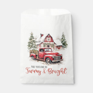 Sacolinha Watercolor Christmas Vintage Truck and Barn