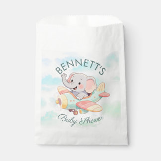 Sacolinha Watercolor Elephant Airplane Baby Shower Favor Bag