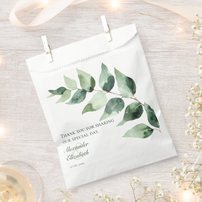 Sacolinha Watercolor Eucalyptus Wedding | White (Cortado)