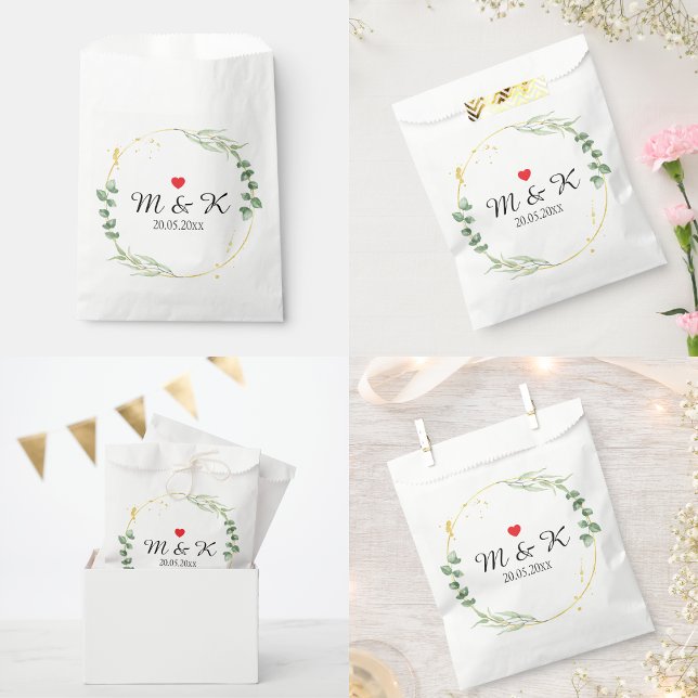 Sacolinha Watercolor Greenery Wedding (Watercolor Greenery Wedding Favor Bag)