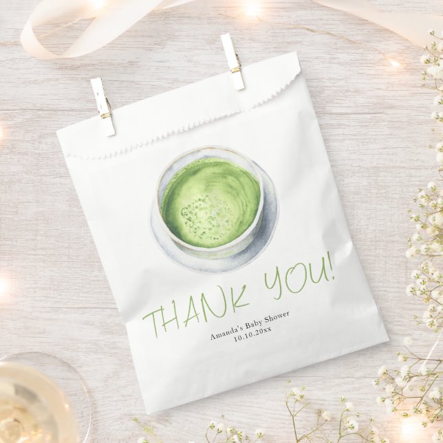 Sacolinha Watercolor Matcha Latte Baby Shower Thank You (Cortado)