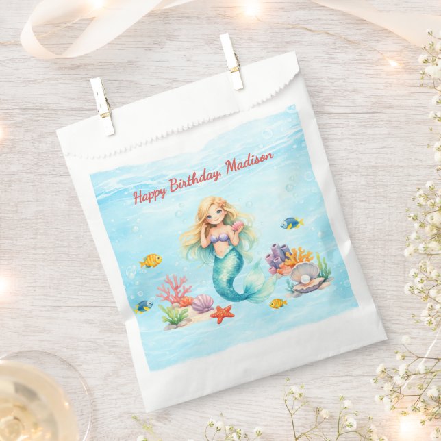Sacolinha Watercolor Mermaid Birthday (Cortado)
