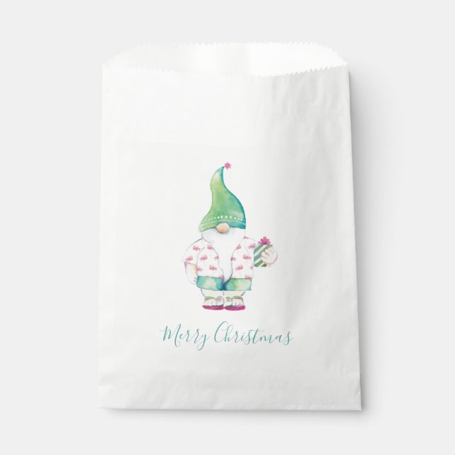 Sacolinha Watercolor Merry Christmas Gnome Candy Favor Bag (Frente)