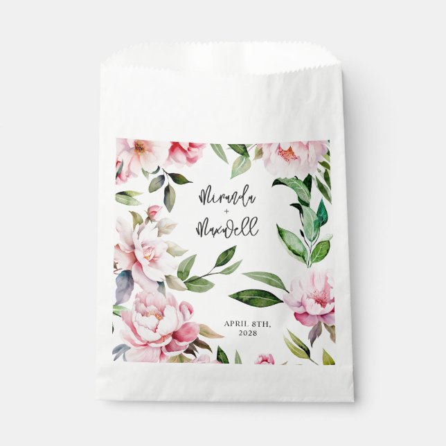 Sacolinha Watercolor Peony Magnolia Pink Weding (Frente)