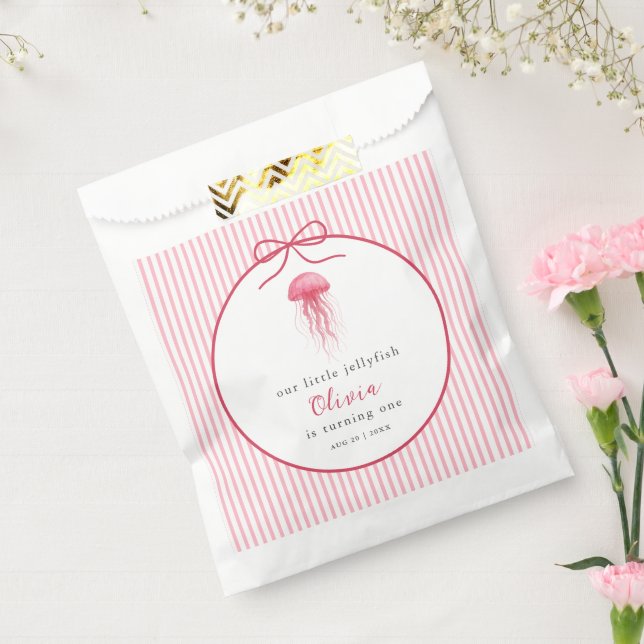 Sacolinha Watercolor Pink Jellyfish Bow Girl 1st Birthday (Selado)