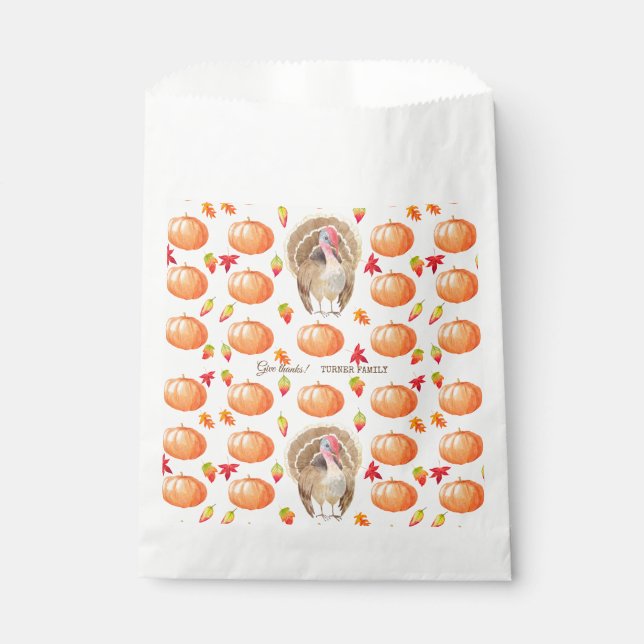 Sacolinha Watercolor Pumpkin Turquia Padrão Ação de Graças (Frente)
