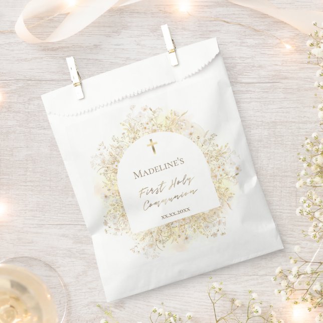 Sacolinha watercolor white yellow flowers First Communion (Cortado)