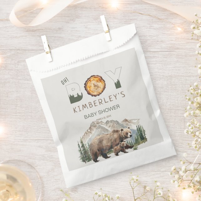 Sacolinha Watercolor Woodland Oh Boy Bear Chá de fraldas (Cortado)