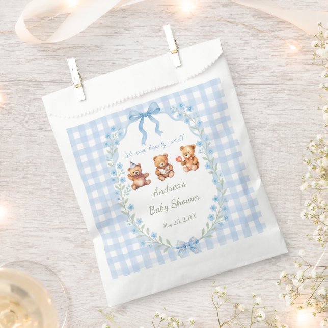 Sacolinha We Can Bearly Wait Blue Gingham Baby Shower  (Cortado)