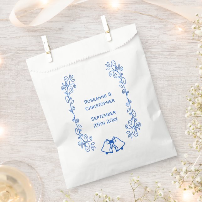 Sacolinha Wedding Favour Bag Blue Sapphire Bells Scrollwork (Cortado)