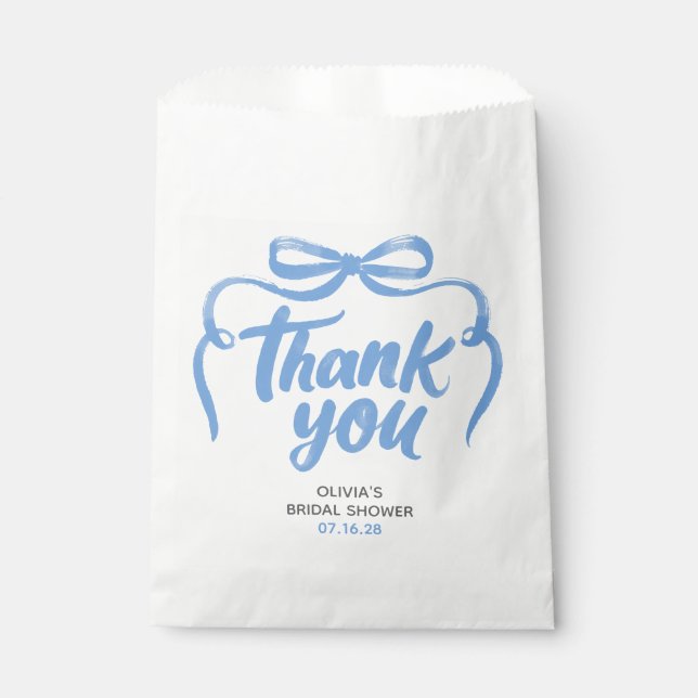 Sacolinha Whimsical Blue Bow Handwritten Bridal Thank You (Frente)