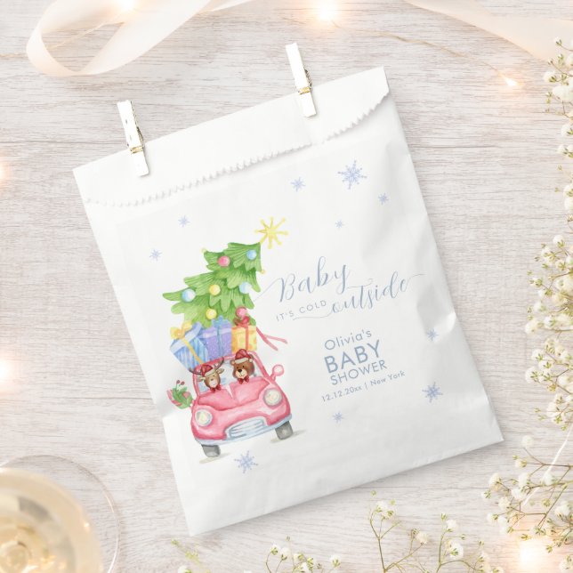 Sacolinha Whimsical Cold Outside Reindeer Bear Baby Shower  (Cortado)