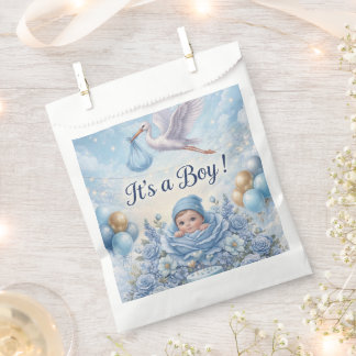 Sacolinha Whimsical It's a Boy Blue Stork Baby Shower 