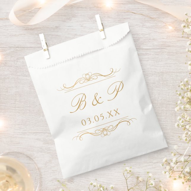Sacolinha Whimsical Monogram Elegant Gold Script Wedding (Cortado)