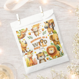 Sacolinha Whimsical Safari Animals WILD ONE 1st Birthday 