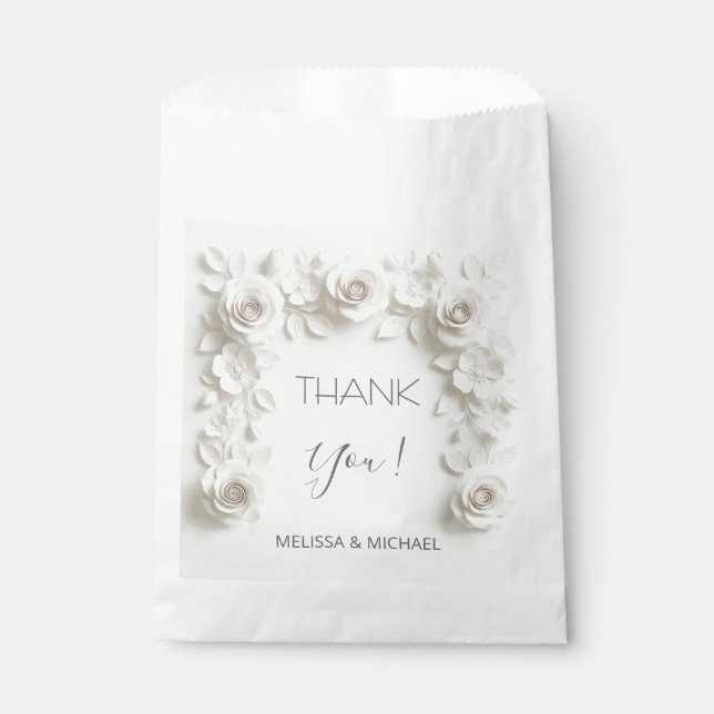 Sacolinha White 3D Roses Wedding Thank You (Frente)