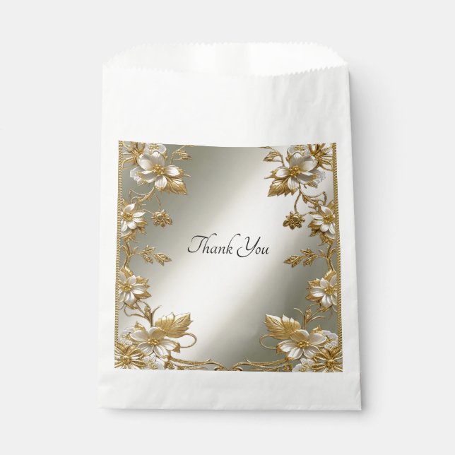 Sacolinha White Floral Dourado Favor do Ornamentado Bag (Frente)