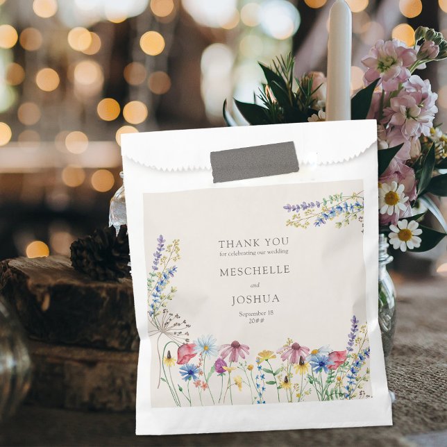 Sacolinha Wildflower Country Floral Obrigado Casamento (Favor Bags for your wedding or couples shower with Thank You message and wildflower decor)