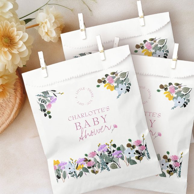 Sacolinha Wildflower Lawn Um Pouco Obrigado Chá de fraldas P (Baby Shower favor bags from my Wildflower Lawn Baby Shower Collection)