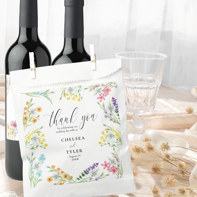 Sacolinha Wildflower Meadow Bonito Obrigado Casamento (A love story in full bloom with wildflower wedding favor bags to match)