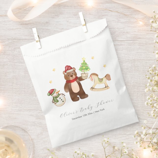 Sacolinha Winter Woodland Teddy Bear Snowman Baby Shower (Cortado)