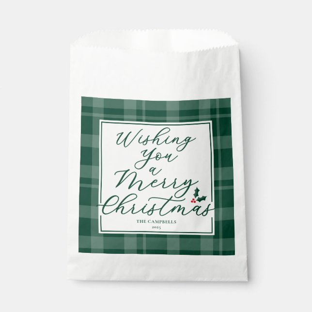 Sacolinha Wishing You a Merry Christmas Green Plaid (Frente)