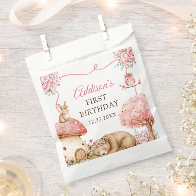 Sacolinha Woodland Animals Girl 1st Birthday Party (Cortado)