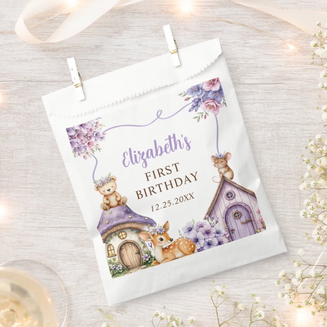 Sacolinha Woodland Animals Girl 1st Birthday Party (Cortado)