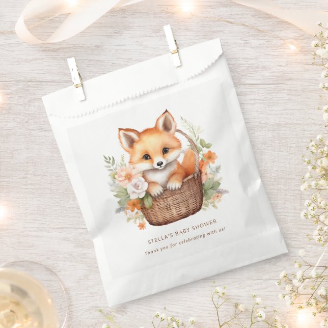 Sacolinha Woodland Fox Floral Baby Shower Thank You (Cortado)