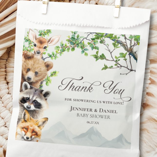 Sacolinha Woodland Wildlife Baby Shower Thank You (Criador carregado)