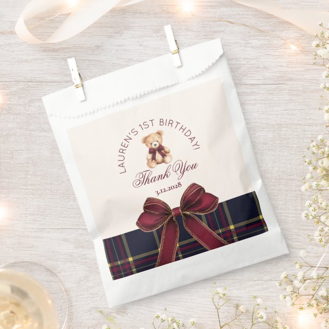 Sacolinha Xadrez do Urso primeiro aniversario do Urso do Ted (Cortado)