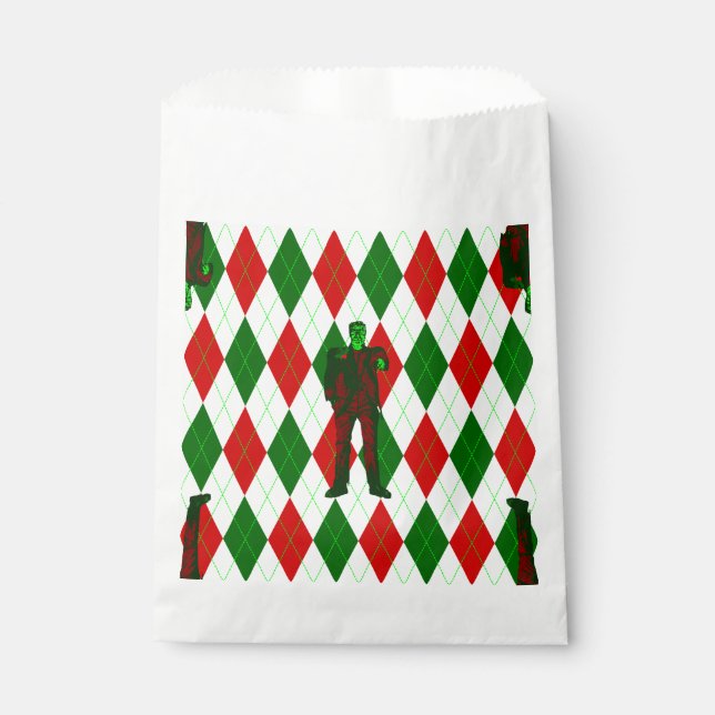 Sacolinha xadrez feia de natal frankenstein argyle (Frente)